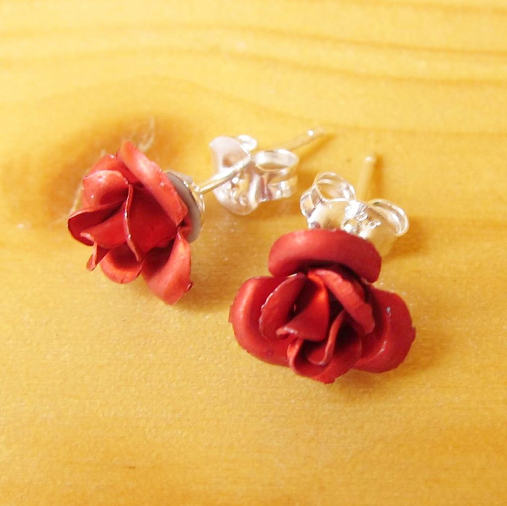 925 Sterling Silver Earrings, Red Rose Stud - Shine Kids Crafts